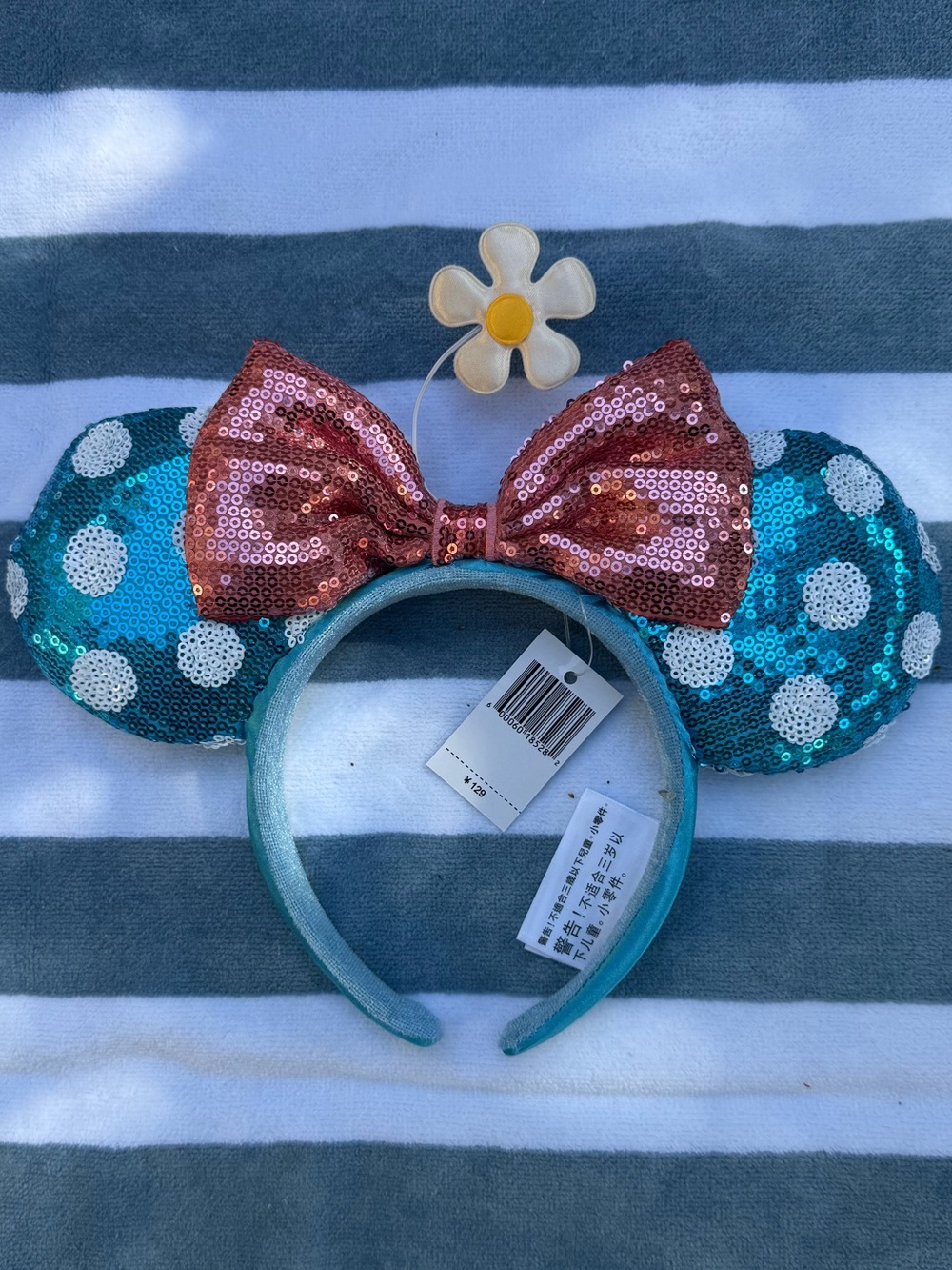 NWT. Disneyland Park Pink & Teal Polka Dot Minnie Mouse Ears